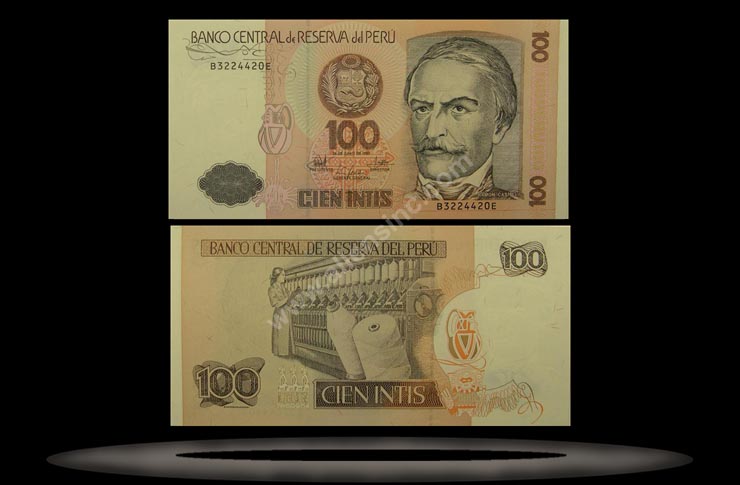 Peru Banknote, 100 Intis, 26.6.1987, P#133 MAIN