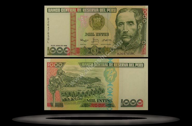 Peru Banknote, 1000 Intis, 28.6.1988, P#136b MAIN