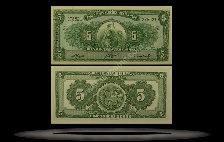 Peru Banknote, 5 Soles, 18.3.1960, P#76 MAIN