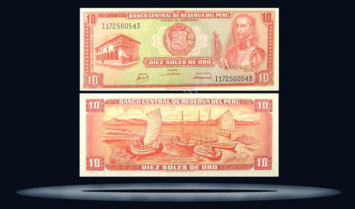 Peru Banknote, 10 Soles de Oro, 23.2.1968, P#93a MAIN