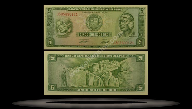 Peru Banknote, 5 Soles de Oro, 15.8.1974, P#99c MAIN
