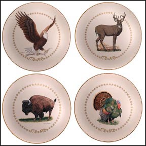 American Bald Eagle, White-Tailed Deer, Bison, Wild Turkey - set of 4 Collector Plates MAIN
