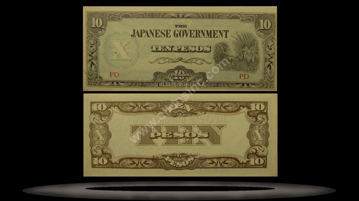 Japanese Occupation of Philippines Banknote, 10 Pesos, ND (1942), P#108b MAIN