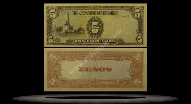 Japanese Occupation of Philippines Banknote, 5 Pesos, ND (1943), P#110a MAIN