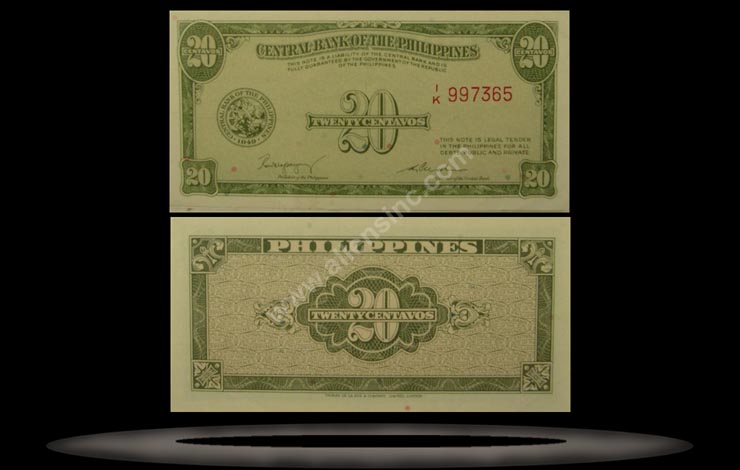 Philippines Banknote, 20 Centavos, P#130a MAIN