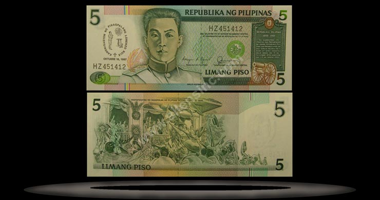 Philippines Banknote, 5 Piso, 18.10.1987, P#176a MAIN