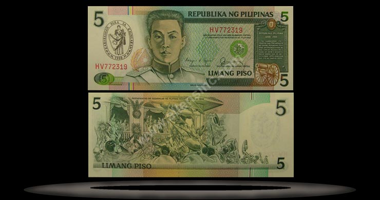 Philippines Banknote, 5 Piso, 1990, P#178b MAIN