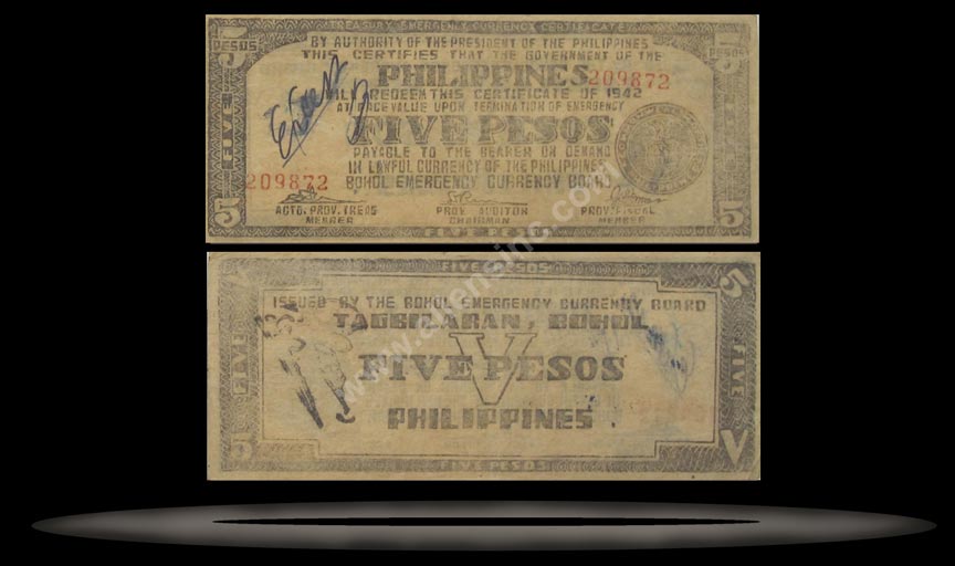 Bohol, Philippines Banknote, 5 Pesos, 1942, P#143c MAIN