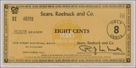 Sear, Roebuck and Co. Refund Check, Chicago, Illinois MAIN
