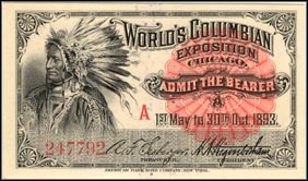World's Columbian Expo Ticket, Chicago - Indian Chief, Illinois MAIN