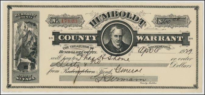 Humboldt County Warrant, Winnemucca, Nevada MAIN