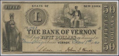 The Bank of Vernon - altered from Texas note, TX-14, New York MAIN
