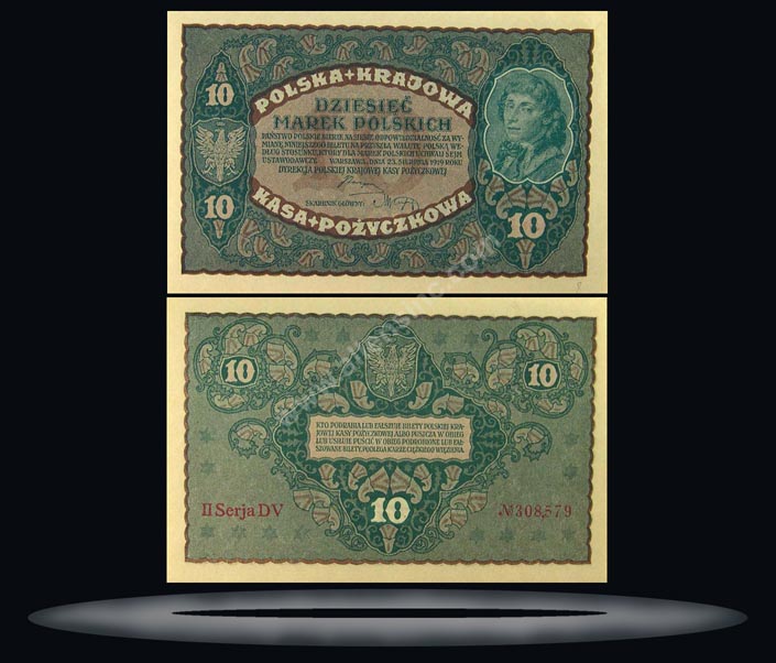 Poland Banknote, 10 Marek, 23.8.1919, P#25 MAIN