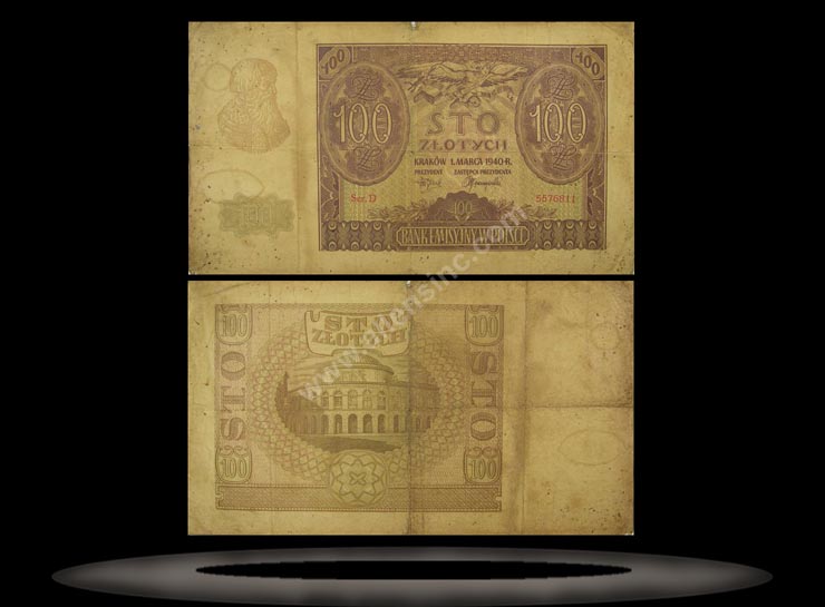 Poland Banknote, 100 Zlotych, 1.3.1940, P#97 MAIN