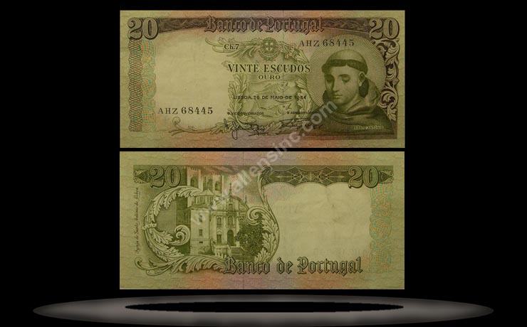 Portugal Banknote, 20 Escudos, 26.5.1964, P#167b MAIN