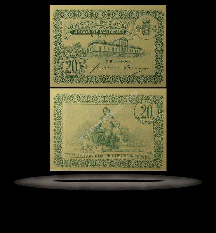 Arcos de Valdevez, Hospital de S. Jose, Portugal Banknote, 20 Centavos, P#3 MAIN