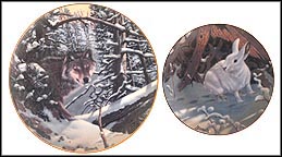 Eyes Of The Wild - Timber Wolf & Hare, set of 2 Collector Plate by Derk Hansen MAIN
