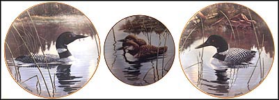 Time For Reflection - Common Loons, set of 3 Collector Plate by Derk Hansen MAIN