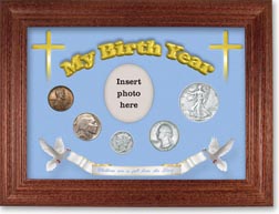 1937 'Children are a Gift from the Lord' My Birth Year Coin Gift Set with a blue background and cherry frame THUMBNAIL