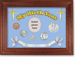 1939 'Children are a Gift from the Lord' My Birth Year Coin Gift Set with a blue background and cherry frame THUMBNAIL