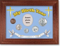 1941 'Children are a Gift from the Lord' My Birth Year Coin Gift Set with a blue background and cherry frame THUMBNAIL
