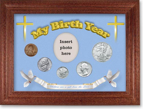 1945 'Children are a Gift from the Lord' My Birth Year Coin Gift Set with a blue background and cherry frame MAIN
