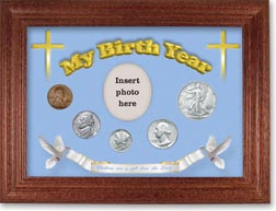1945 'Children are a Gift from the Lord' My Birth Year Coin Gift Set with a blue background and cherry frame THUMBNAIL