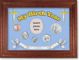 1947 'Children are a Gift from the Lord' My Birth Year Coin Gift Set with a blue background and cherry frame THUMBNAIL