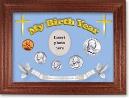 1962 'Children are a Gift from the Lord' My Birth Year Coin Gift Set with a blue background and cherry frame THUMBNAIL