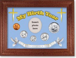 1969 'Children are a Gift from the Lord' My Birth Year Coin Gift Set with a blue background and cherry frame THUMBNAIL