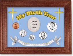 1971 'Children are a Gift from the Lord' My Birth Year Coin Gift Set with a blue background and cherry frame THUMBNAIL