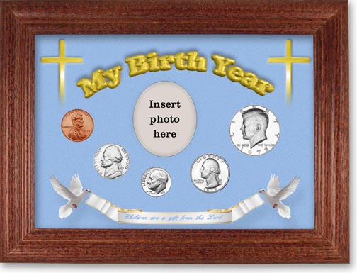 1972 'Children are a Gift from the Lord' My Birth Year Coin Gift Set with a blue background and cherry frame MAIN
