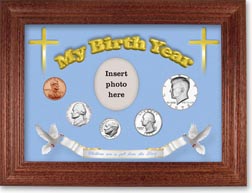 1973 'Children are a Gift from the Lord' My Birth Year Coin Gift Set with a blue background and cherry frame THUMBNAIL