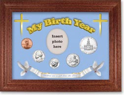 1976 'Children are a Gift from the Lord' My Birth Year Coin Gift Set with a blue background and cherry frame THUMBNAIL