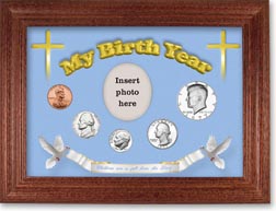 1977 'Children are a Gift from the Lord' My Birth Year Coin Gift Set with a blue background and cherry frame THUMBNAIL