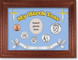 1980 'Children are a Gift from the Lord' My Birth Year Coin Gift Set with a blue background and cherry frame THUMBNAIL
