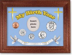 1981 'Children are a Gift from the Lord' My Birth Year Coin Gift Set with a blue background and cherry frame THUMBNAIL