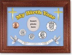 1982 'Children are a Gift from the Lord' My Birth Year Coin Gift Set with a blue background and cherry frame THUMBNAIL