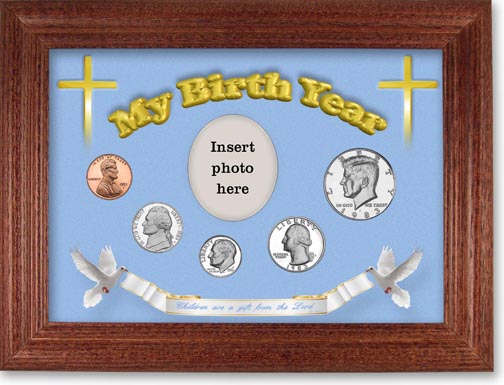 1983 'Children are a Gift from the Lord' My Birth Year Coin Gift Set with a blue background and cherry frame LARGE