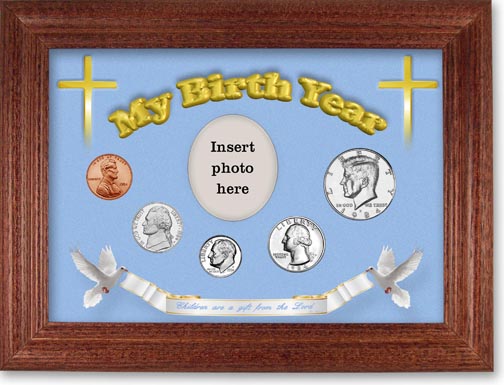 1984 'Children are a Gift from the Lord' My Birth Year Coin Gift Set with a blue background and cherry frame LARGE