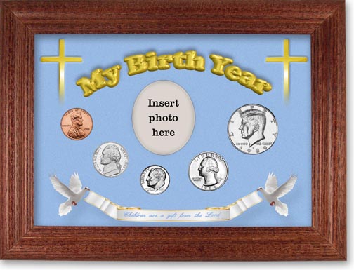 1989 'Children are a Gift from the Lord' My Birth Year Coin Gift Set with a blue background and cherry frame MAIN