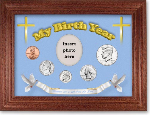 2003 'Children are a Gift from the Lord' My Birth Year Coin Gift Set with a blue background and cherry frame LARGE