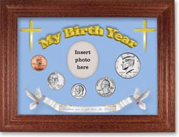 2008 'Children are a Gift from the Lord' My Birth Year Coin Gift Set with a blue background and cherry frame THUMBNAIL