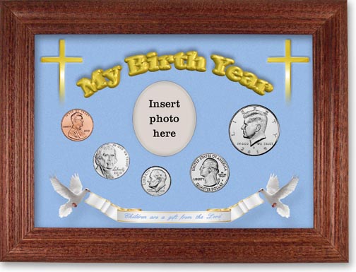 2019 'Children are a Gift from the Lord' My Birth Year Coin Gift Set with a blue background and cherry frame MAIN