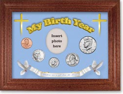 2019 'Children are a Gift from the Lord' My Birth Year Coin Gift Set with a blue background and cherry frame THUMBNAIL