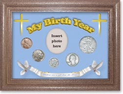 1934 'Children are a Gift from the Lord' My Birth Year Coin Gift Set with a blue background and dark oak frame THUMBNAIL