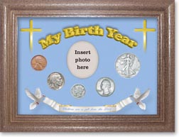1935 'Children are a Gift from the Lord' My Birth Year Coin Gift Set with a blue background and dark oak frame THUMBNAIL