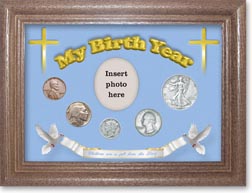 1936 'Children are a Gift from the Lord' My Birth Year Coin Gift Set with a blue background and dark oak frame THUMBNAIL