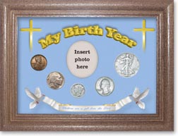 1937 'Children are a Gift from the Lord' My Birth Year Coin Gift Set with a blue background and dark oak frame THUMBNAIL