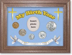 1940 'Children are a Gift from the Lord' My Birth Year Coin Gift Set with a blue background and dark oak frame THUMBNAIL